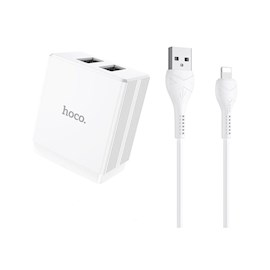 დამტენი Hoco DC01 Max dual USB Lightning cable White